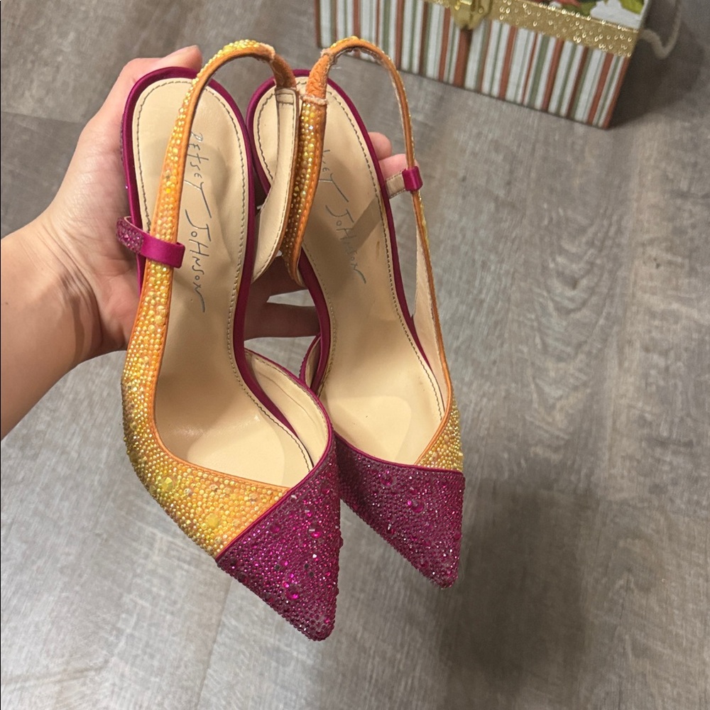 Betsey Johnson Pink and Yellow Beaded Heels - Picture 4 of 4